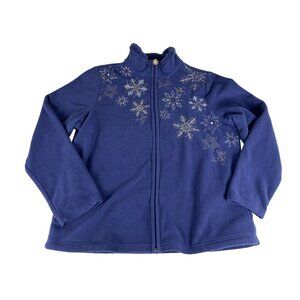Jason Maxwell Women's Jacket Top Blue Embroidered Long Sleeve Zip Sherpa Coat XL
